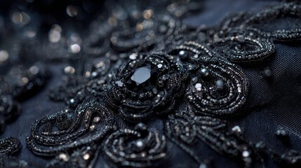 Black wedding dress fabric texture detailed closeup