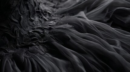 Black wedding dress fabric texture detailed closeup