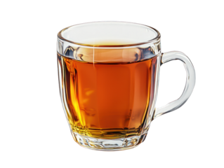 Tea in clear mug. Drink against stark black backdrop