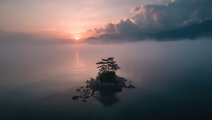 Misty island sunrise