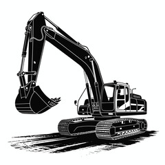 Silhouette of a Powerful Excavator