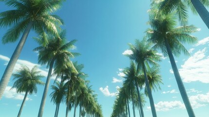 Fototapeta premium Palm trees lined up, looking up