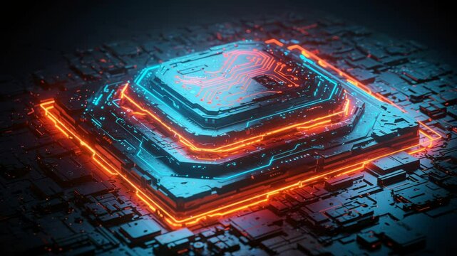 Neon light computer chip graphic