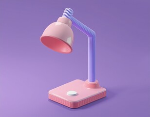 3D pink lamp with a purple striped stem sits on a purple surface
