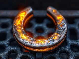 Heated metal horseshoe on grill