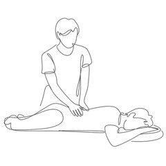 One Line Drawing of Man Giving Back Massage