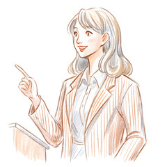 Smiling businesswoman giving presentation, sketch