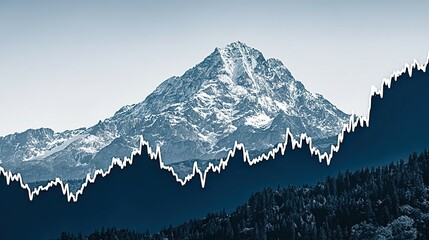 Mountain range overlaid with a  market graph.
