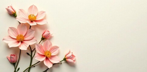 Delicate pressed blooms on creamy ivory, textured wallpaper , surface, herbarium, shabby chic