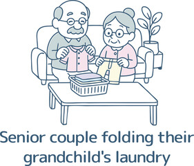 洗濯物を畳んでいるおじいちゃんとおばあちゃん
Grandpa and grandma folding laundry