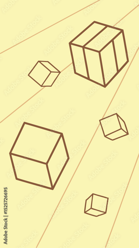 Poster abstract illustration featuring floating geometric cubes on a minimalist textured background design