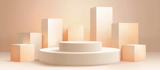 Beige geometric shapes, pedestal display