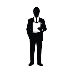 Businessman in Hard Hat Holding Clipboard Silhouette