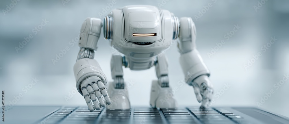 Poster robotic automation demonstration high-tech environment digital interaction office setting close-up v