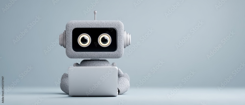 Poster innovative robot demonstration tech lab digital art minimalist setting front view futuristic concept