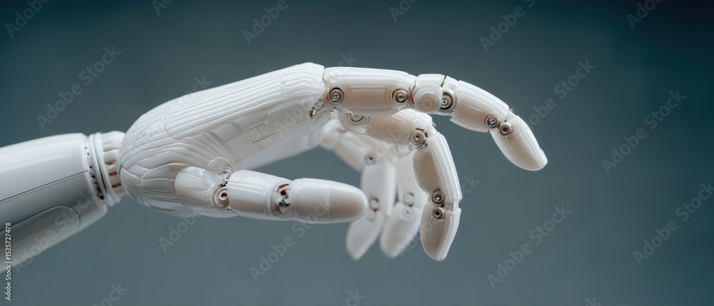 Poster robotic hand reaching out technology lab high-quality image futuristic environment close-up view inn