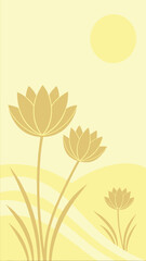 Abstract lotus flowers and sun illustration with minimalist and elegant design