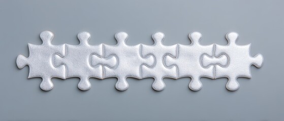 Obraz premium Puzzle pieces aligning in minimalist design studio setting abstract art gray background close-up view concept of unity