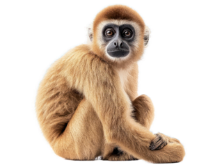 Young, tan monkey seated, gazing forward with large eyes