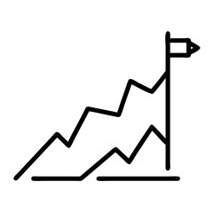 An illustration of a line graph depicting upward trends, with a flag at the top representing success.
