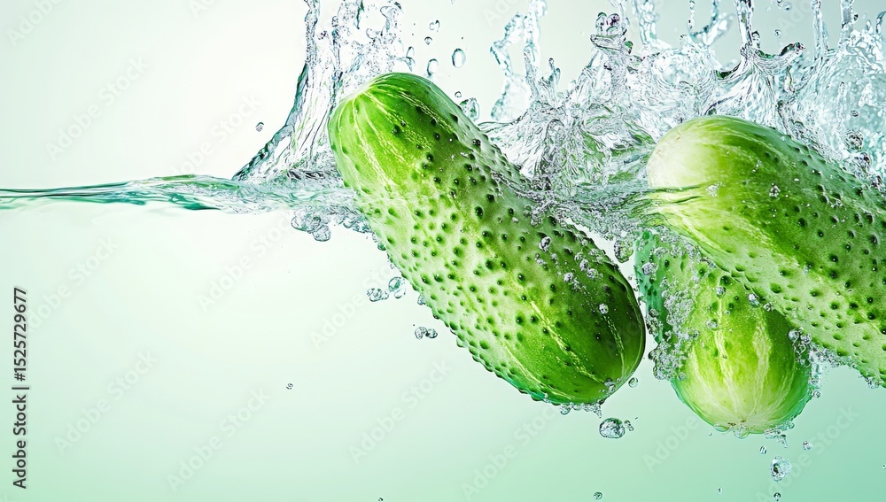 Poster the stillness of a cucumber in its raw state is frozen in time underwater, set against a backdrop of