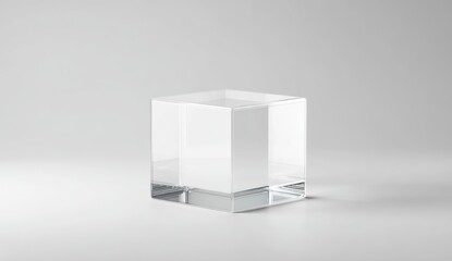 Clear glass cube on plain background