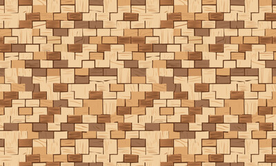 A detailed seamless background illustrating a classic brick wall in shades of brown, tan, and beige