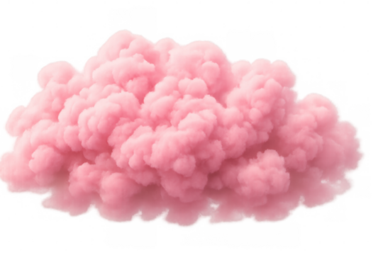 Pink fluffy cloud floating on transparent background, ideal for creative projects related to dreams, sweetness, and imagination
