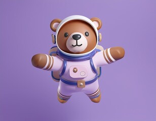 3D teddy bear astronaut floats with his arms outstretched