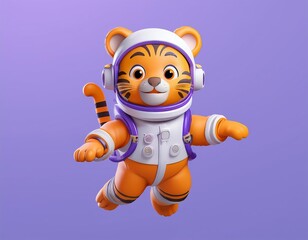 3D tiger astronaut floats in space