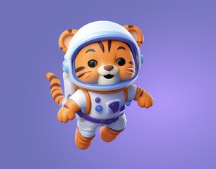3D tiger wearing an astronaut suit floats in the air