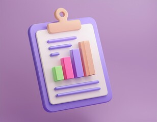 3D colorful bar chart on a clipboard