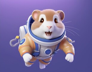 3D hamster in a spacesuit smiles with glee