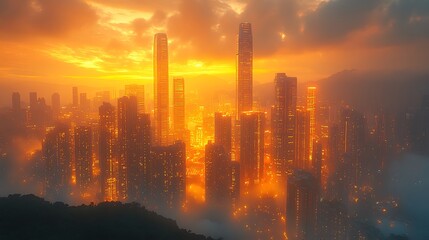 Golden hour city skyline