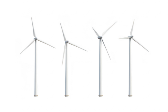 Collection of four wind turbines isolated on transparent background - Powered by Adobe