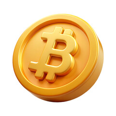 A gleaming golden Bitcoin coin symbolizing digital finance and investment on transparent background