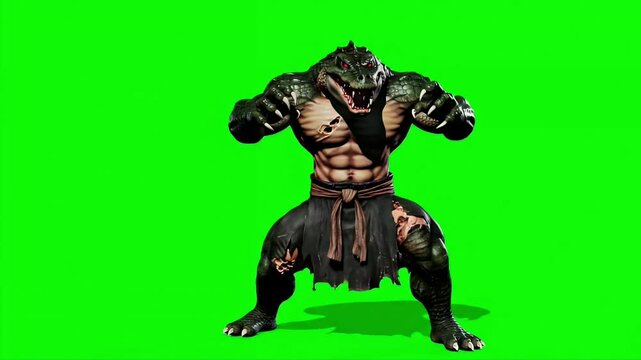 Alligator Man, 3D Render, Green Screen