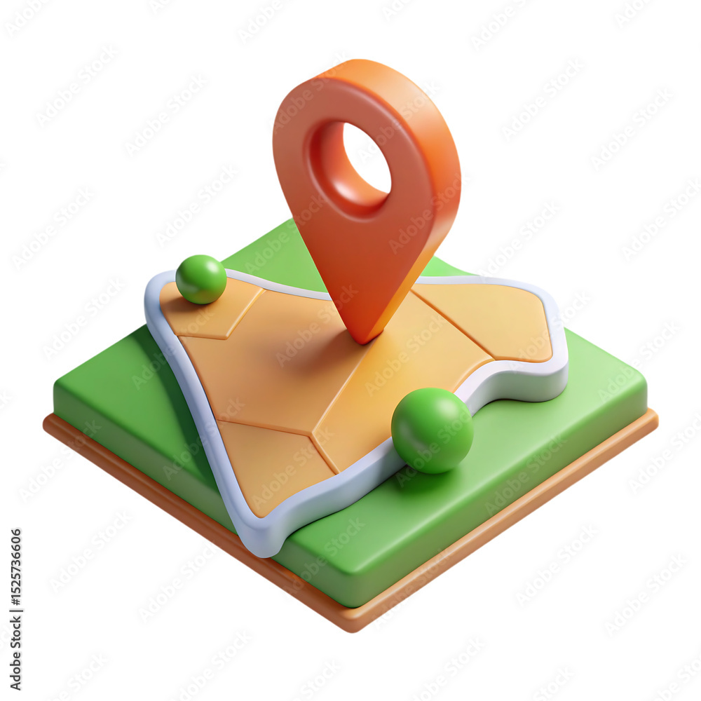 Poster navigating adventures orange map pointer on terrain a guide to discover on transparent background