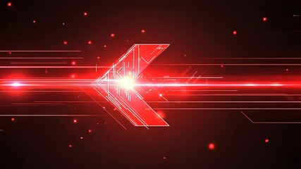 Abstract red arrow design with dynamic lines and glowing elements on a dark background