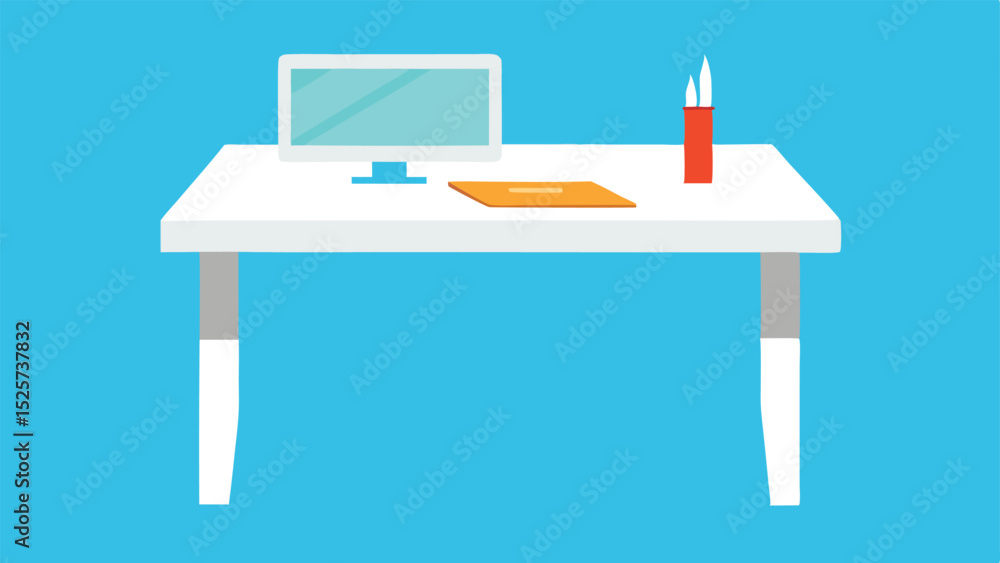Aufkleber clean minimalist desk design with computer monitor and candle on a white background
