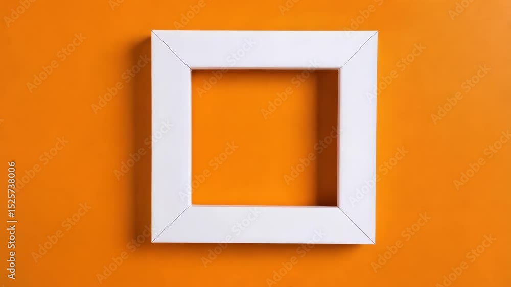 Poster a white frame on a solid orange background casting subtle shadows, creating a clean and modern prese