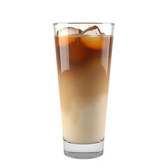 a glass of iced latte coffee with visible layers of milk and espresso,white background,