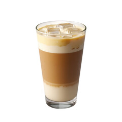 a glass of iced latte coffee with visible layers of milk and espresso,white background,beer,cold,drink