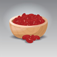 Red beans in a wooden bowl illustration