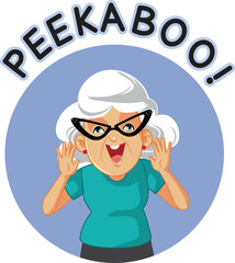 
Cheerful Granny Playing the Peekaboo Game Vector Cartoon Character 
Happy grandma peeking out while having fun with her grandchild 