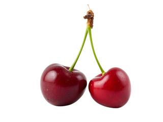 red cherry fruit with stem, close-up view, isolated on transparent background,sweet,diet,berry