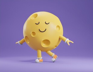 A smiling cheese wheel with arms and legs is dancing