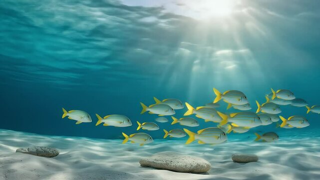 School of Yellowtail Snapper Swimming Underwater