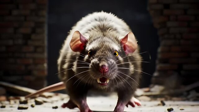 A close-up image of a rat running towards the viewer