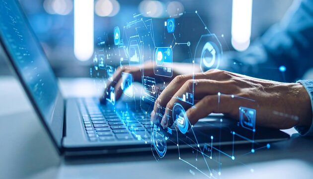 Person working on laptop with digital interface (1)